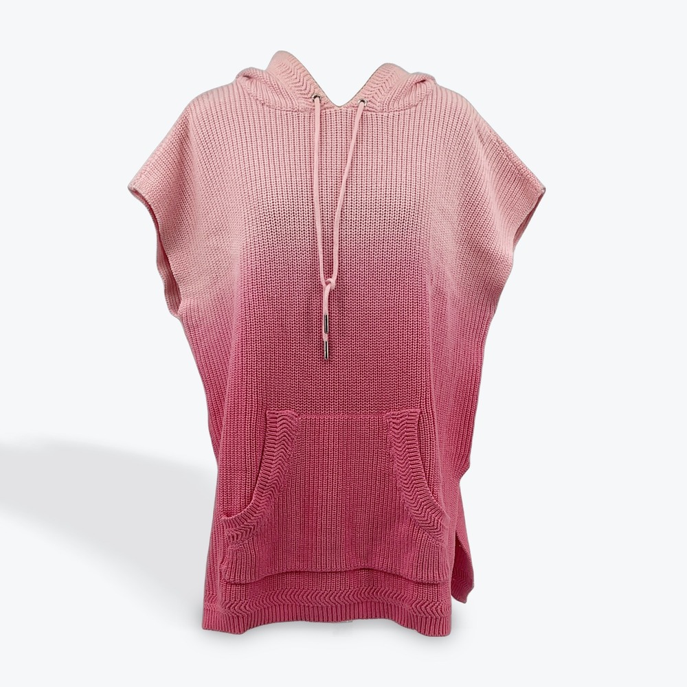 Ombre Pink Knit Sleeveless Hooded Tunic Sweater M